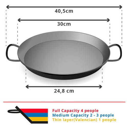 30cm Carbon Steel Paella Pan for 4 people 30cm polished steel pan