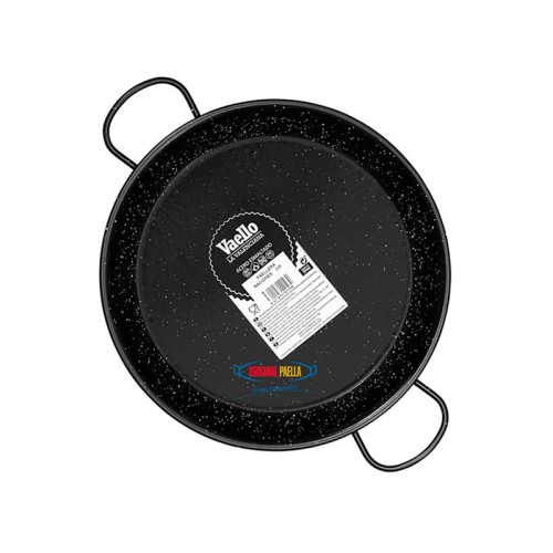 Enameled paella pan compatible with gas burner