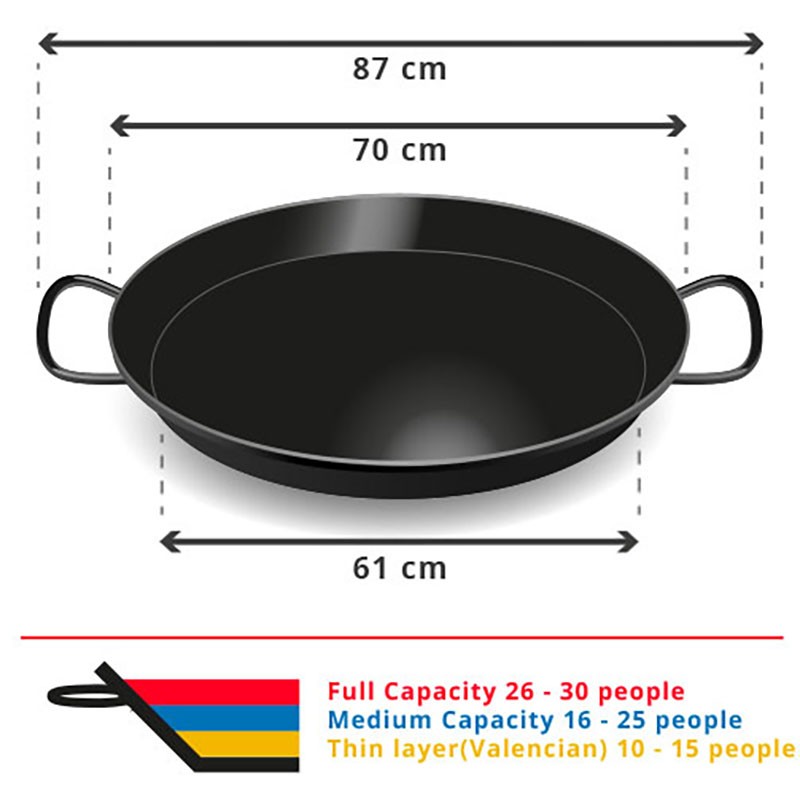 Black 70 cm La Ideal Enamelled Steel Paella Pan