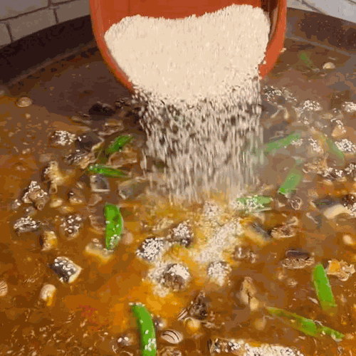 Add the rice and let it cook.