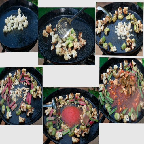 2.- Fry all the vegetables and the codfish