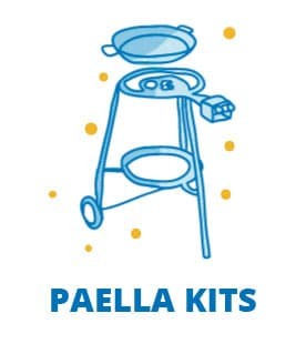 The best paella packs from Valencia Spain, paella pan, paella gas burner, support legs and paella spoon