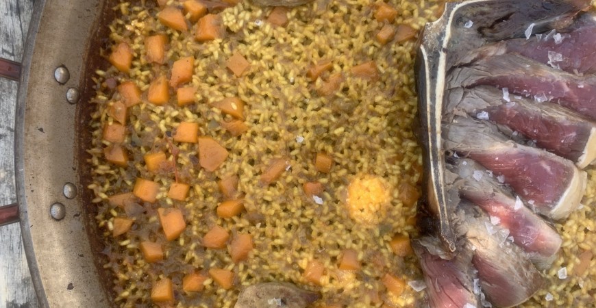 Recipe by @cris_riceandmeal: old cow ribeye rice with foie and pumpkin