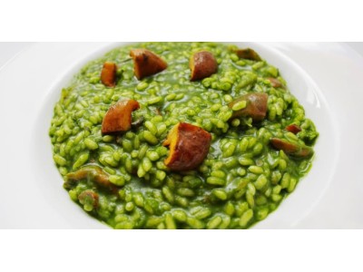 Recipe by @ximo_carrion: rice with flame-cooked capellanets, bottom of its thorns, liquefied spinach and mushrooms