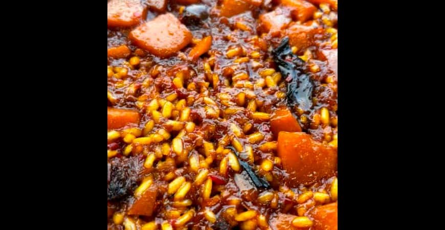 Recipe from @cris_riceandmeal: Pumpkin rice, porcini mushrooms and oven-baked chicken glazed with vermouth and orange