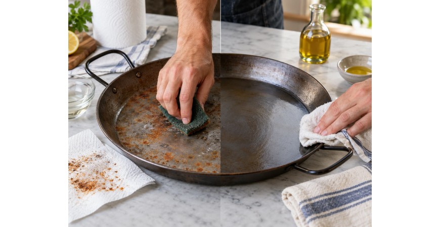 How to clean a burnt paella pan