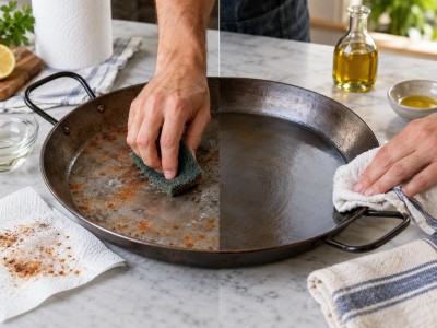 How to clean a burnt paella pan